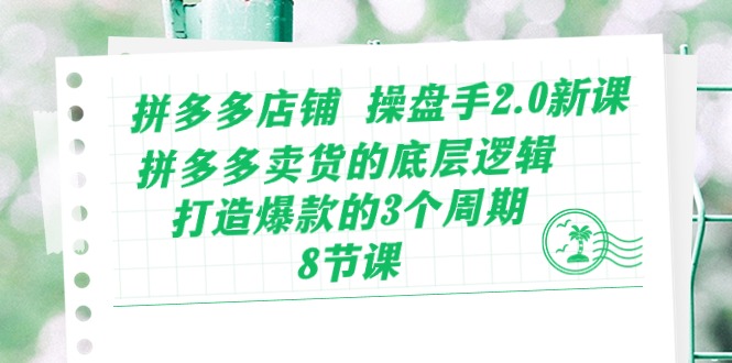 （10859期）拼多多店铺 操盘手2.0新课，拼多多卖货的底层逻辑，打造爆款的3个周期-8节-大伟资源网