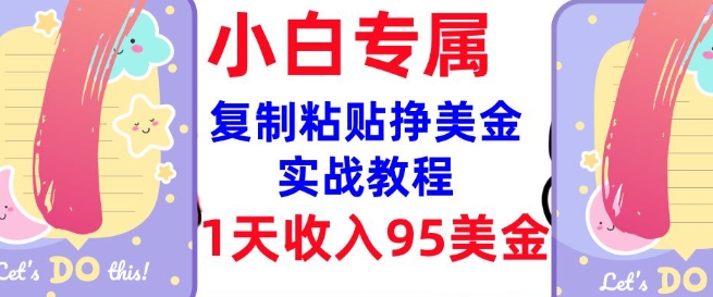 复制粘贴挣美金，0门槛，1天收入95美刀，3分钟学会，内部教程(首次公开)-大伟资源网