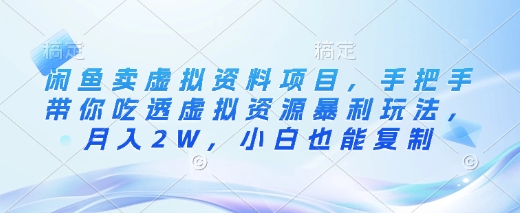 闲鱼卖虚拟资料项目，手把手带你吃透虚拟资源暴利玩法，月入2W，小白也能复制-大伟资源网