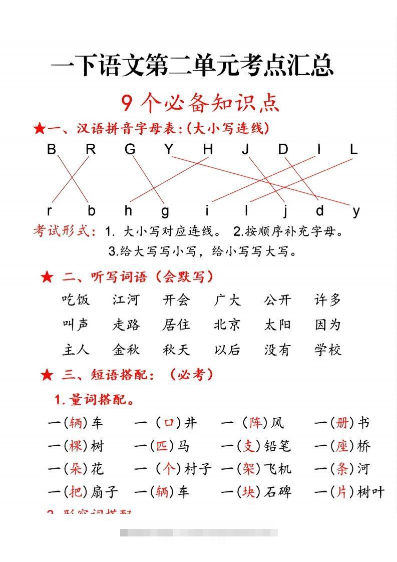 一下语文第二单元10个必备知识点-大伟资源网