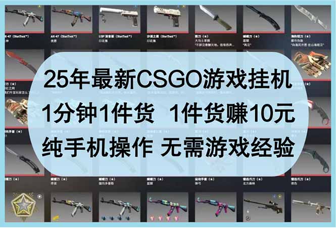 25年最新CSGO游戏挂机，1分钟1件货，1件货赚10元 纯手机操作 无需游戏经验-大伟资源网