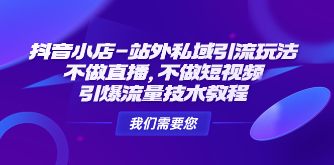 抖音小店-站外私域引流玩法：不做直播，不做短视频，引爆流量技术教程-大伟资源网