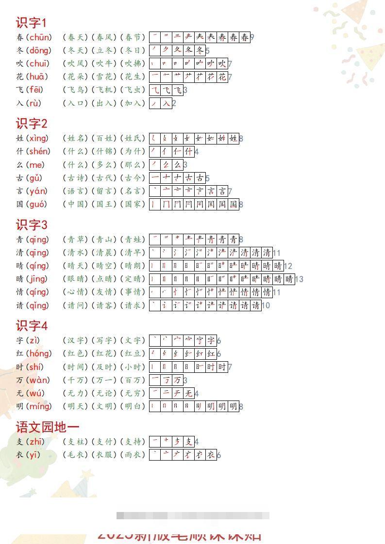 2025春一年级语文新版笔顺课课贴-大伟资源网
