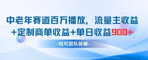 中老年赛道百万播放+流量主收益+定制收益，单日收益9张-大伟资源网