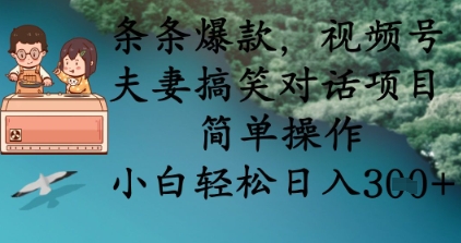 条条爆款，视频号夫妻搞笑对话项目，简单操作，小白轻松日入3张+-大伟资源网