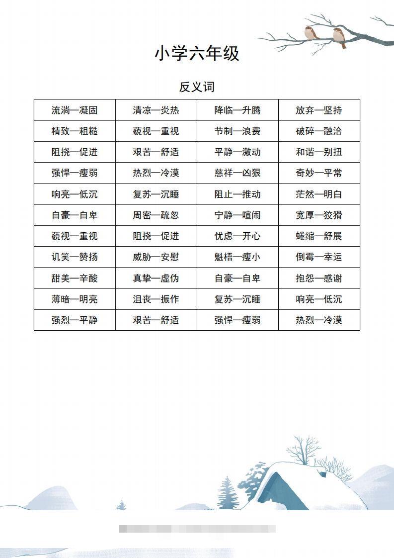 六年级语文近义词和反义词汇总-大伟资源网