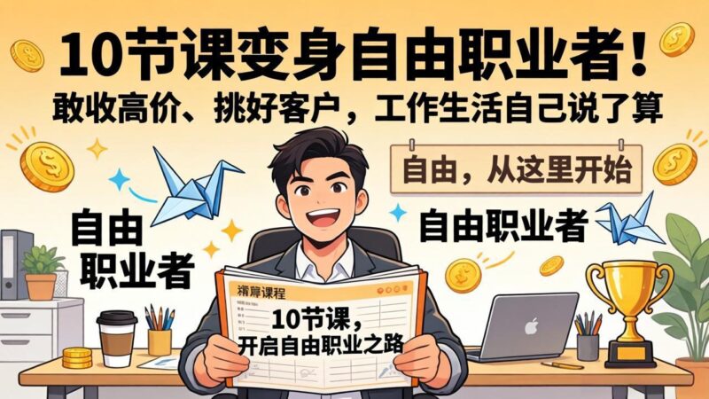 10 节课变身自由职业者！敢收高价、挑好客户，工作生活自己说了算-大伟资源网