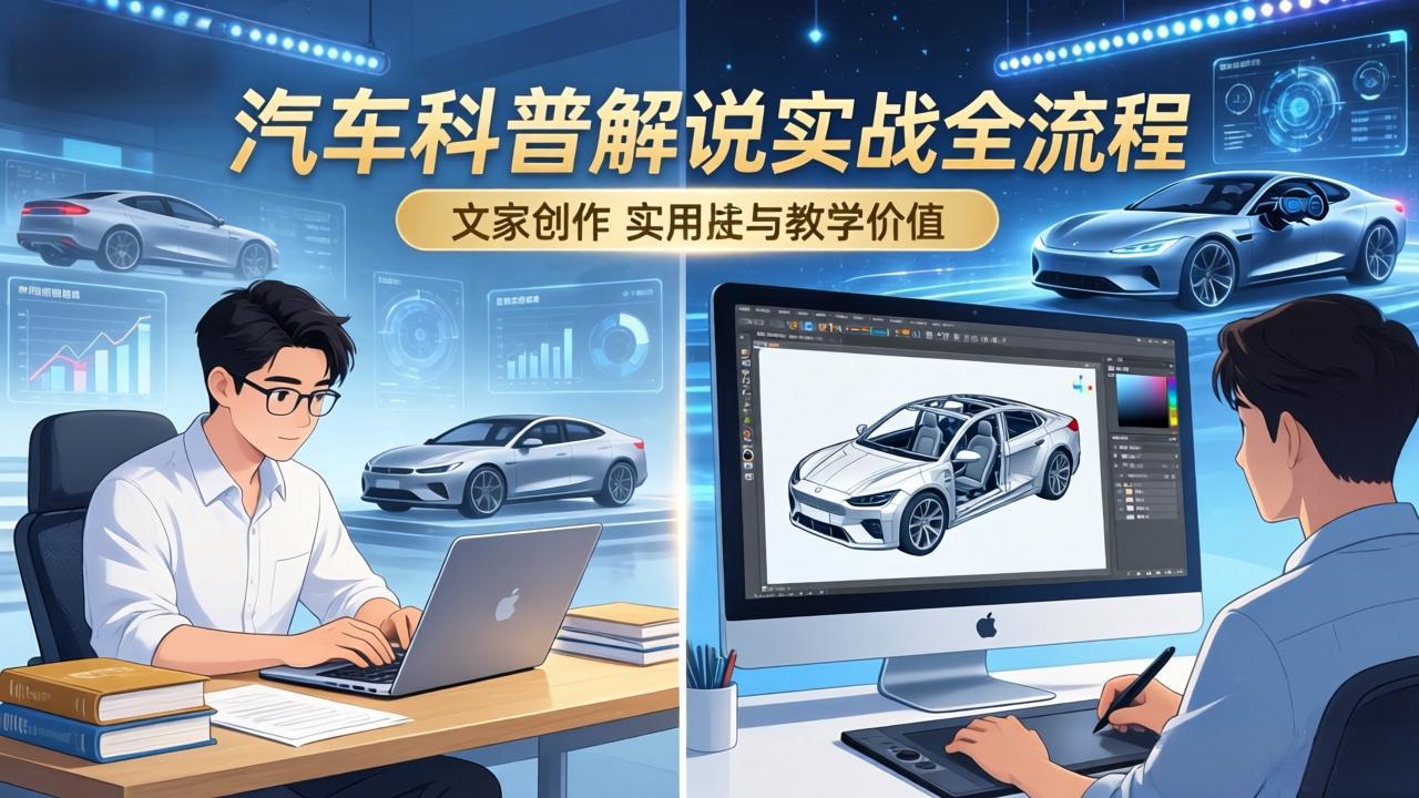 图片[1]-抖音汽车科普解说实战：文案+动画+画面处理+去水印全流程，打造专业汽车科普视频-大伟资源网