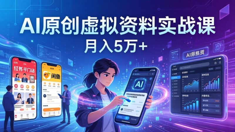 AI原创虚拟资料实战课：2026新机会，小红书闲鱼开店，普通人用AI轻松变现，月入5万+-大伟资源网