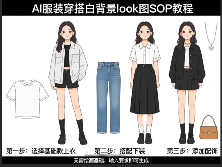 AI服装穿搭白背景look图SOP教程，不用会画画，提几句具体要求，AI就能还你一个奇迹-大伟资源网