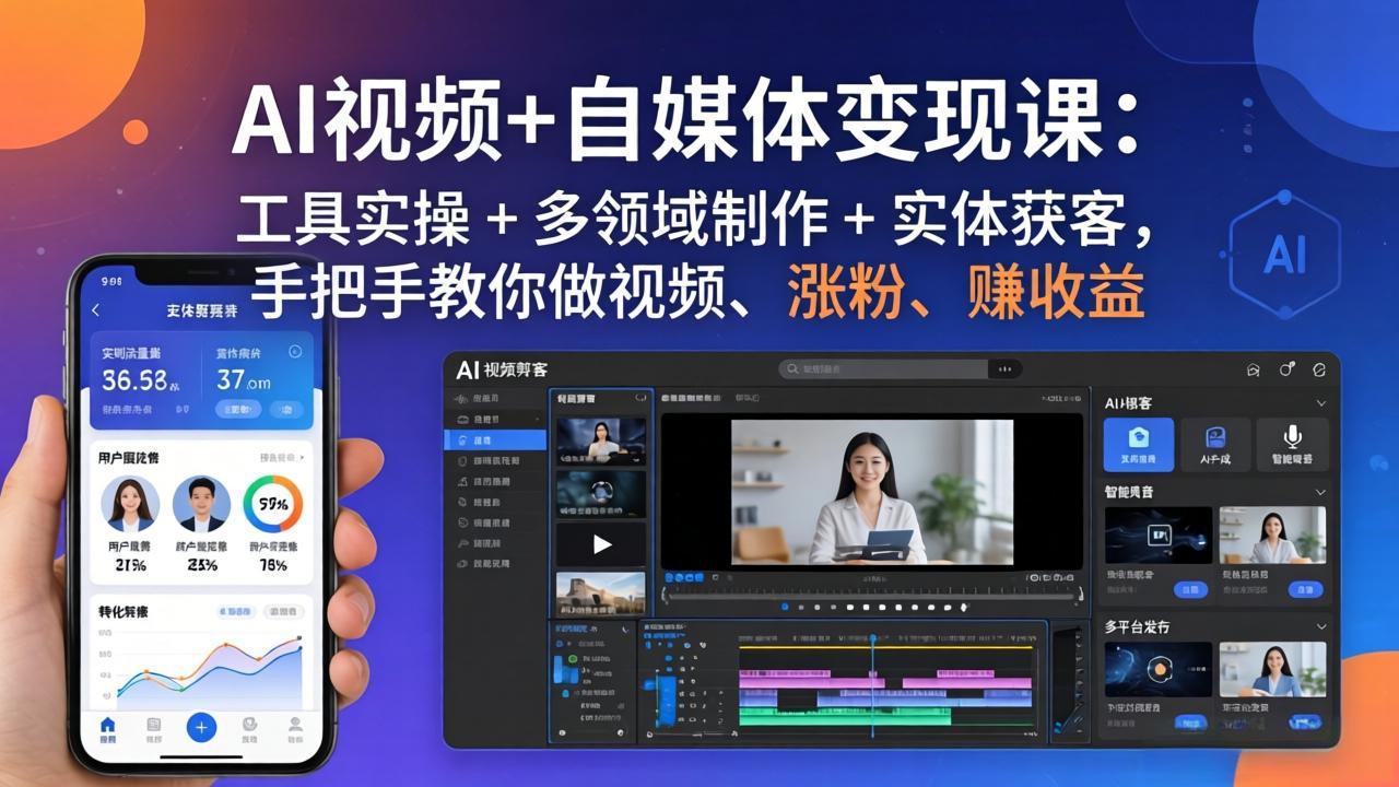 图片[1]-AI视频+自媒体变现课：工具实操 + 多领域制作 + 实体获客，手把手教你做视频、涨粉、赚收益-大伟资源网