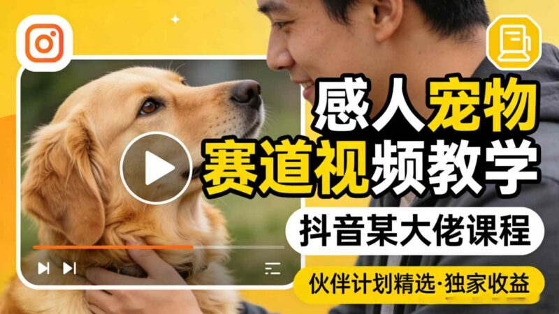 感人宠物赛道视频教学，抖音某大佬课程，可做伙伴计划精选独家收益-大伟资源网
