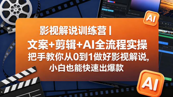 影视解说训练营｜文案+剪辑+AI全流程实操，把手教你从0到1做好影视解说，小白也能快速出爆款-大伟资源网