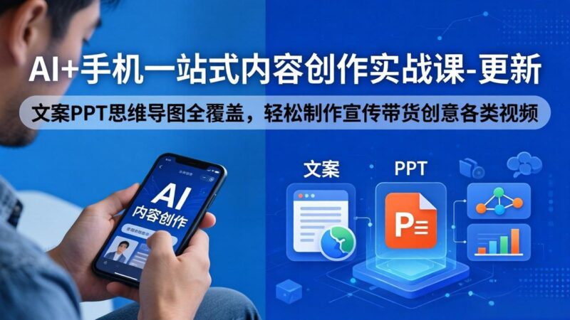 AI+手机一站式内容创作实战课-更新，文案PPT思维导图全覆盖，轻松制作宣传带货创意各类视频-大伟资源网