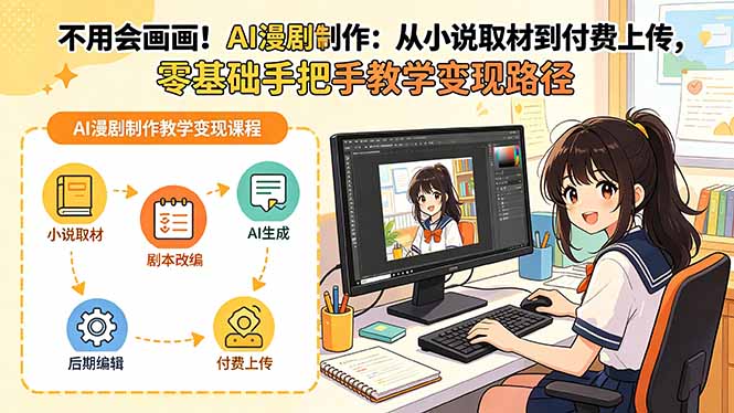 不用会画画！AI漫剧制作：从小说取材到付费上传，零基础手把手教学变现路径-大伟资源网