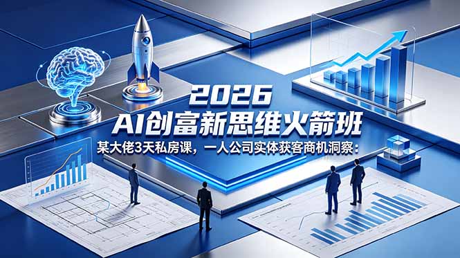 2026 AI 创富新思维火箭班：某大佬3天私房课，一人公司实体获客商机洞察-大伟资源网