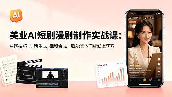 美业AI短剧漫剧制作实战课：生图技巧+对话生成+视频合成，赋能实体门店线上获客-大伟资源网
