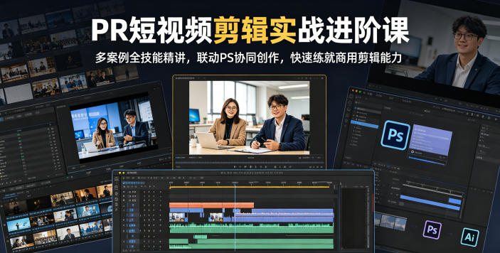 PR短视频剪辑实战进阶课，多案例全技能精讲，联动PS协同创作，快速练就商用剪辑能力-大伟资源网