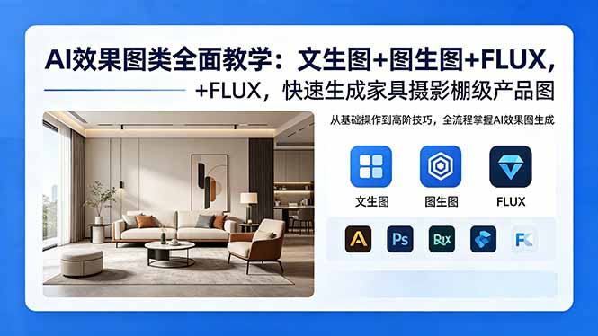 AI效果图类全面教学：文生图+图生图+FLUX，快速生成家具摄影棚级产品图-大伟资源网