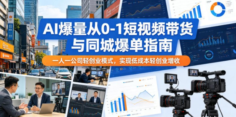AI爆量从0-1短视频带货与同城爆单指南,一人一公司轻创业模式,实现低成本轻创业增收-大伟资源网