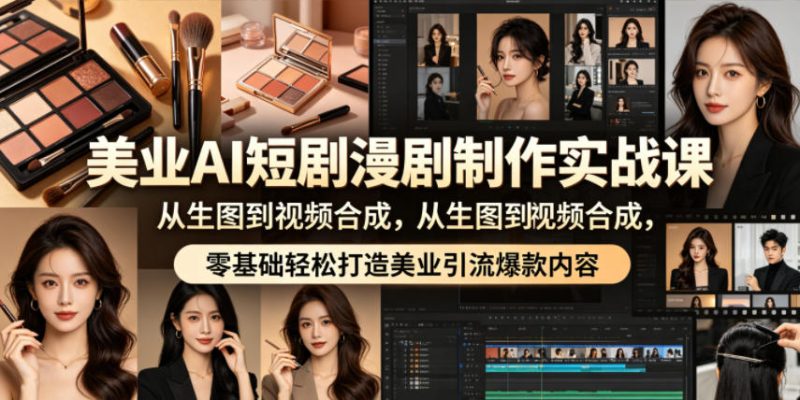 美业AI短剧漫剧制作实战课，从生图到视频合成，零基础轻松打造美业引流爆款内容-大伟资源网