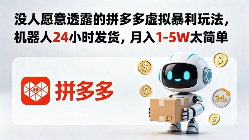 没人愿意透露的拼多多虚拟暴利玩法,机器人 24 小时发货,月入 1-5W 太简单-大伟资源网