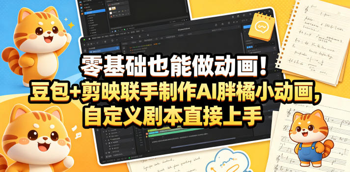 零基础也能做动画!豆包+剪映联手制作AI胖橘小动画,自定义剧本直接上手-大伟资源网