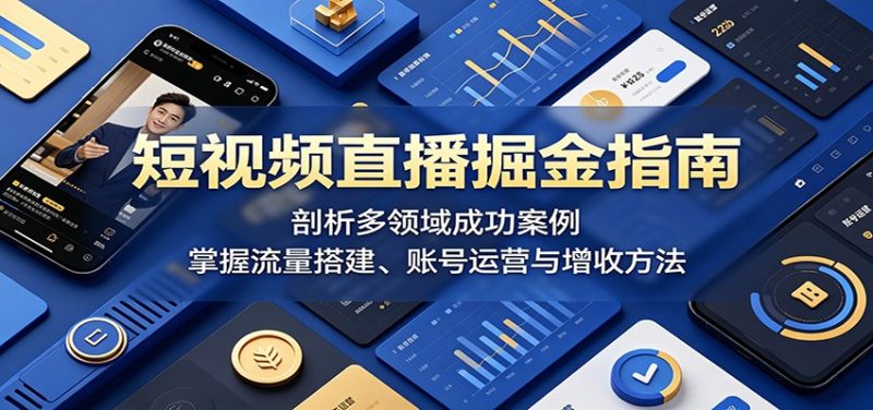 短视频直播掘金指南：剖析多领域成功案例，掌握流量搭建、账号运营与增收方法-大伟资源网