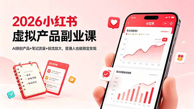 2026小红书虚拟产品副业课，AI原创产品+笔记流量+投流放大，普通人也能稳定变现-大伟资源网