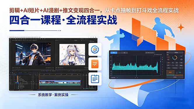 剪辑+AI短片+AI漫剧+推文变现四合一，从卡点抽帧到打斗戏全流程实战-大伟资源网