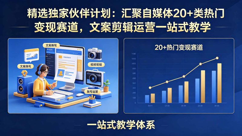 精选独家伙伴计划：汇聚自媒体20+类热门变现赛道，文案剪辑运营一站式教学-大伟资源网
