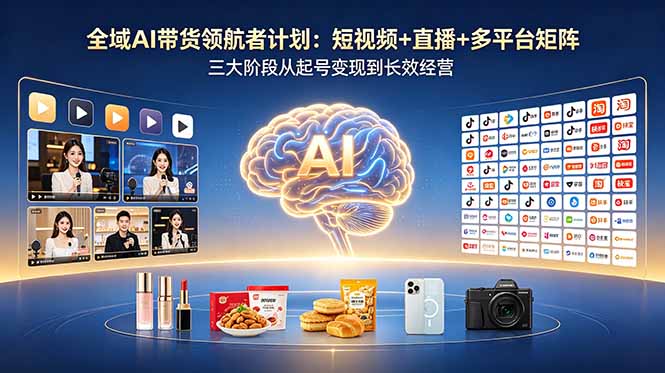 全域AI带货领航者计划：短视频+直播+多平台矩阵，三大阶段从起号变现到长效经营-大伟资源网