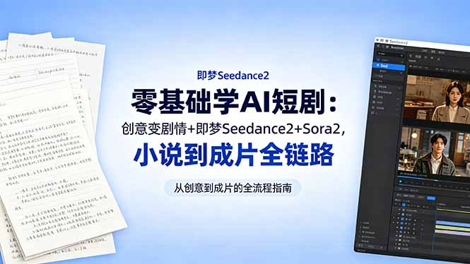 零基础学AI短剧：创意变剧情+即梦Seedance2+Sora2，小说到成片全链路-大伟资源网