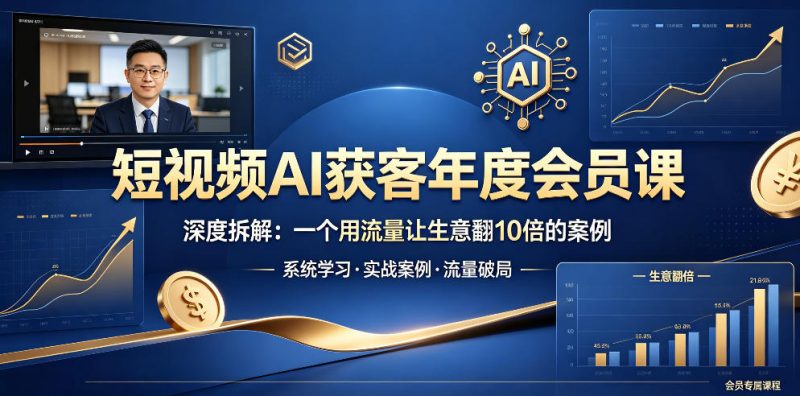短视频AI获客年度会员课，深度拆解，一个用流量让生意翻10倍的案例-大伟资源网