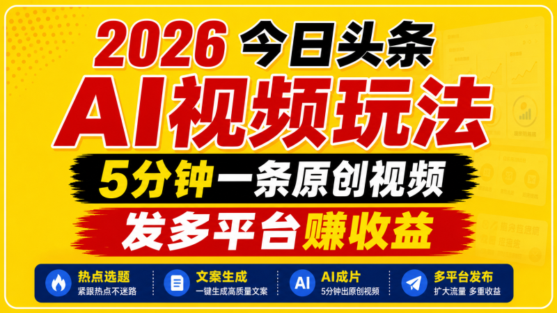 2026今日头条AI视频玩法,5分钟一条原创视频,发多平台赚收益-大伟资源网