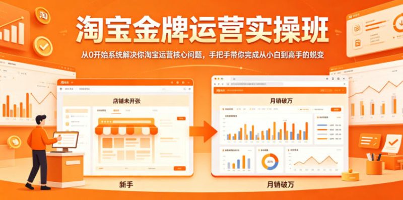 淘宝金牌运营实操班，从0开始系统解决你淘宝运营核心问题，手把手带你完成从小白到高手的蜕变-大伟资源网