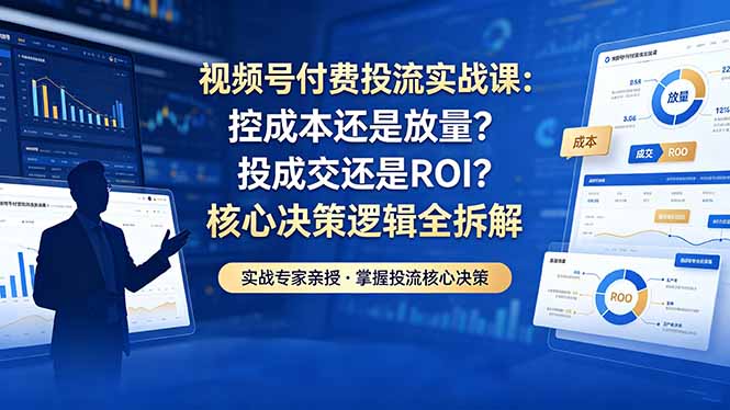 视频号付费投流实战课-5月：控成本还是放量？投成交还是ROI？核心决策逻辑全拆解-大伟资源网