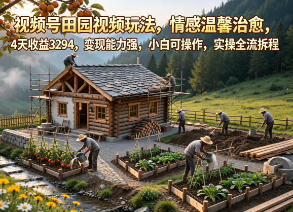 视频号田园视频玩法，情感温馨治愈，4天收益3294，变现能力强，小白可操作，实操全流程拆解-大伟资源网