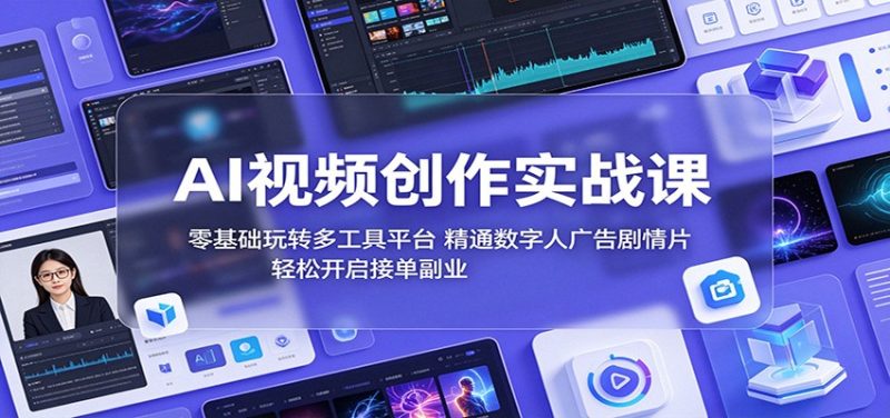 AI视频创作实战课：零基础玩转多工具平台，精通数字人广告、剧情片，轻松开启接单副业-大伟资源网