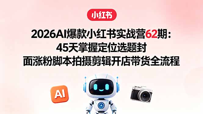 2026AI爆款小红书实战营62期：45天掌握定位选题封面涨粉脚本拍摄剪辑开店带货全流程-大伟资源网