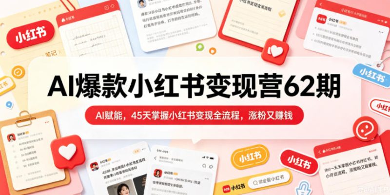 AI爆款小红书变现营62期2026年5月,AI赋能,45天掌握小红书变现全流程,涨粉又賺钱-大伟资源网