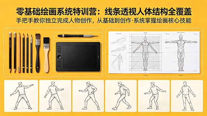 零基础绘画系统特训营：线条透视人体结构全覆盖，手把手教你独立完成人物创作-大伟资源网