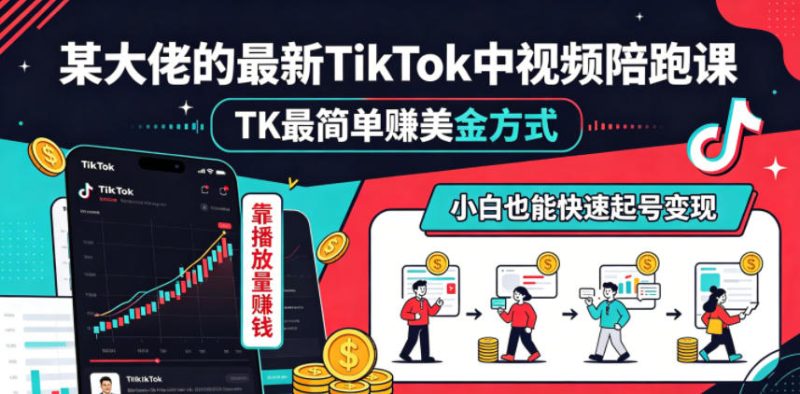 某大佬的最新TikTok中视频陪跑课，TK最简单賺美金方式，靠播放量賺钱，小白也能快速起号变现-大伟资源网