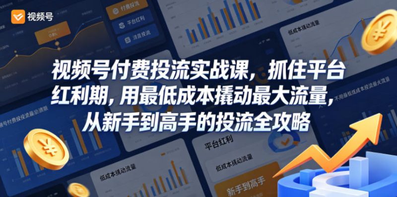 视频号付费投流实战课，抓住平台红利期，用最低成本撬动最大流量，从新手到高手的投流全攻略-大伟资源网