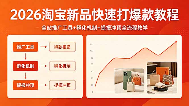 2026淘宝新品快速打爆款教程，全站推广工具+孵化机制+提报冲顶全流程教学-大伟资源网