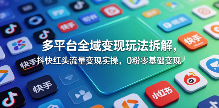 多平台全域变现玩法拆解，抖快红头流量变现实操，0粉零基础变现-大伟资源网