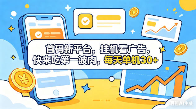 首码新平台，挂G自动看广告，快来吃第一波肉，每天单机30+，可矩阵放大【揭秘】-大伟资源网