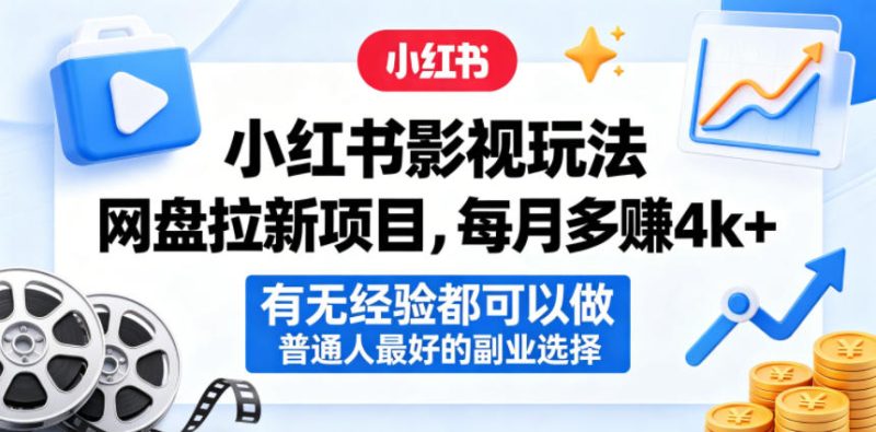 小红书影视玩法网盘拉新项目，每月多賺4k+，有无经验都可以做，普通人最好的副业选择-大伟资源网