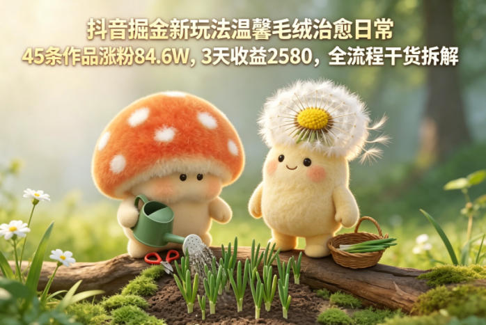 抖音掘金新玩法温馨毛绒治愈日常，45条作品涨粉84.6W，3天收益2580，全流程干货拆解-大伟资源网