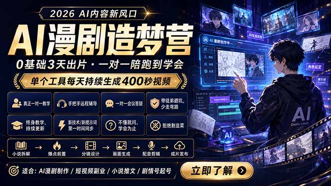 AI漫剧造梦营：0基础3天出片，单个工具每天持续生成400秒视频-大伟资源网